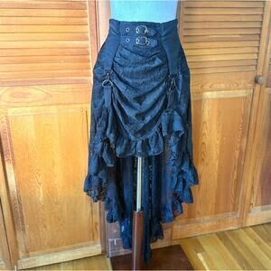 Dark in Love Gothic Victorian Vampire Vkei Black Lace Garter & Buckle Skirt